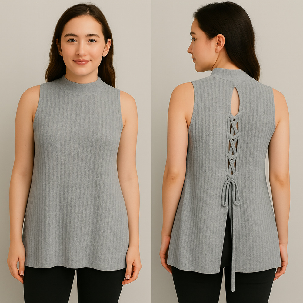 NWT Taylor & Sage Womens XL Sleeveless Ribbed Knit Pullover Top Gray Boho Shirt